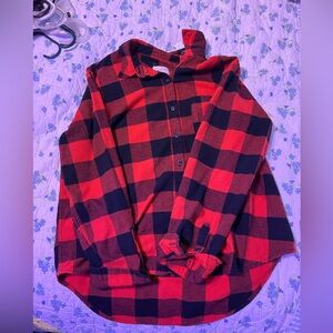 Red and Black Plaid Button-Up Shirt